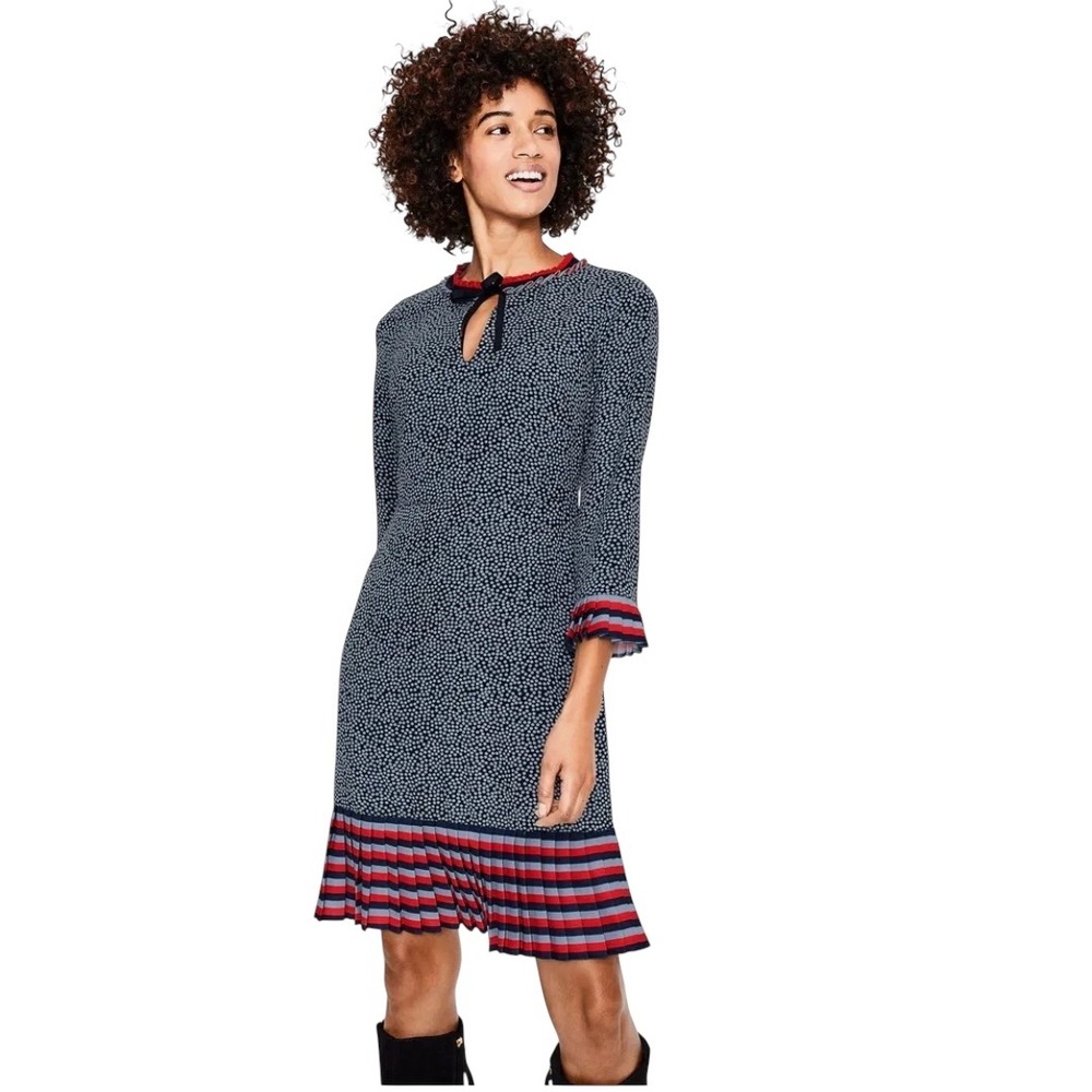 Boden Lara Pleat Chalky Navy Cluster Spot Dress US Size 6 Print Dress Pleated